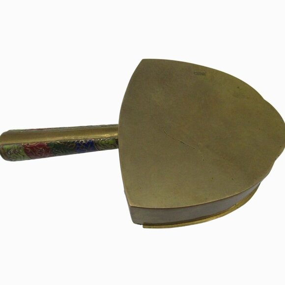 Vintage Brass And Enamel SILENT BUTLER With Decorative Handle And Hinged Lid - Picture 9 of 12